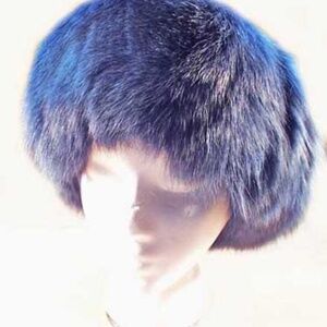 FOX FUR COSSACK/CHAPKA HAT, LADIES ONE SIZE, NAVY BLUE, WINDPROOF SUEDE OUTER,
